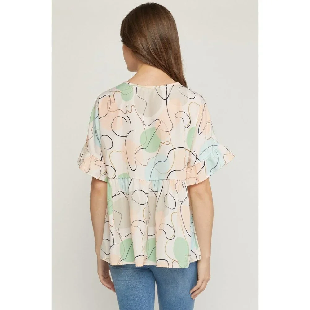 Entro Abstract Peplum Top, Peach - Picture 5 of 7